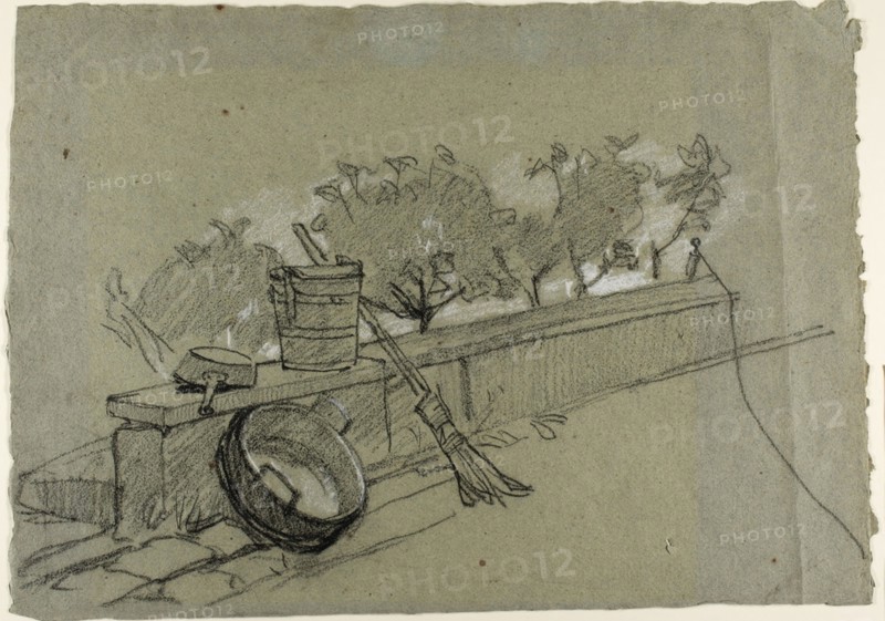 Objects on Wall, study for Couture, The Bird-Catcher, c. 1857. Creator: Thomas Couture.