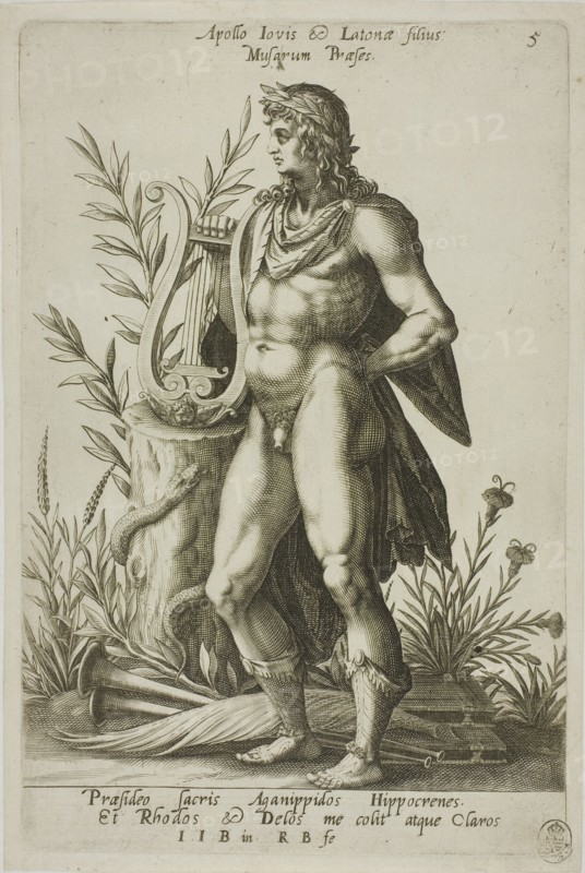 Apollo, plate 5 from Parnassus Biceps, 1601. Creator: Robert Boissard.