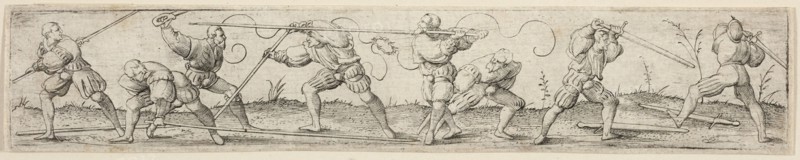 Eight Soldiers Engaged in Fencing Exercises, c. 1541. Creator: Virgil Solis.
