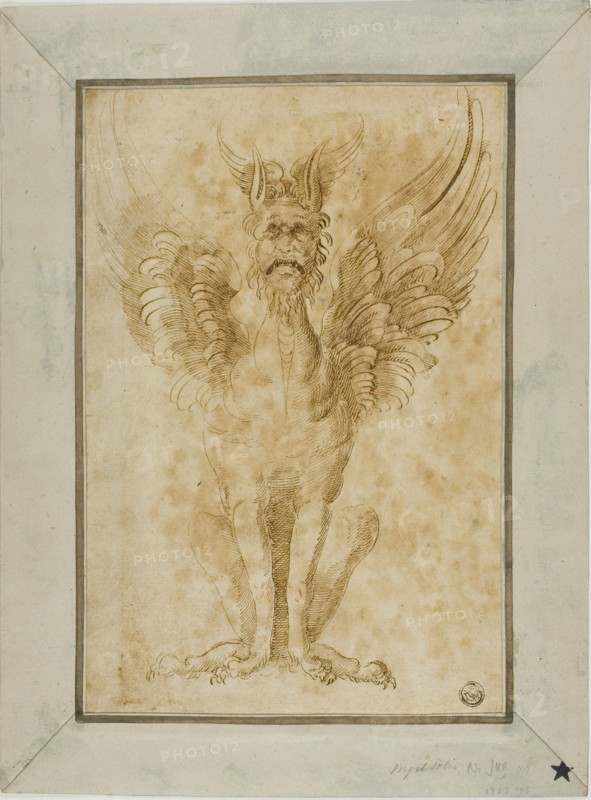 Squatting Monster with Human Head and Wings, n.d. Creators: Virgil Solis, Baccio del Bianco.