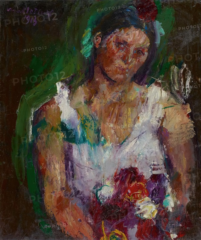 The artist’s wife with flowers, 1913. Creator: Anton Kolig.