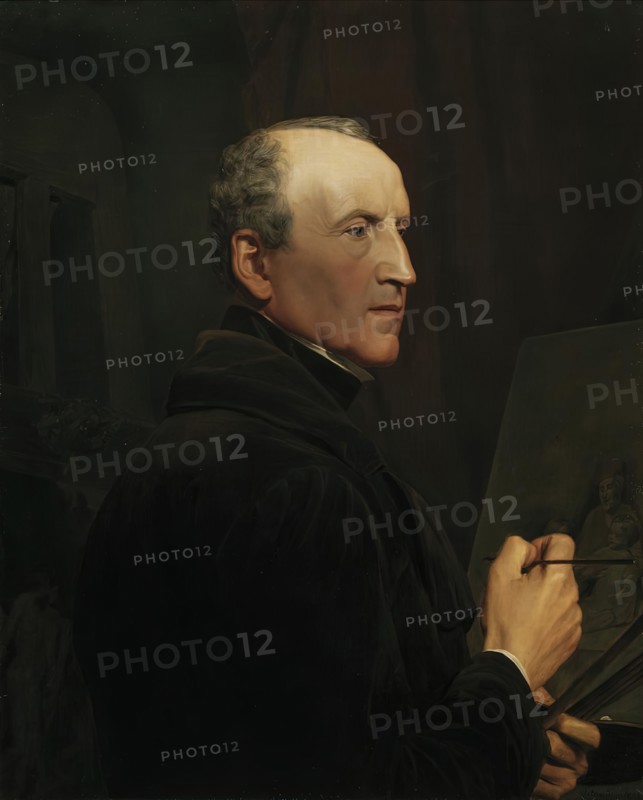 Self-portrait in front of the easel, 1848. Creator: Ferdinand Georg Waldmuller.
