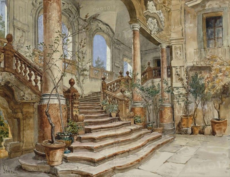 Marble staircase at Palazzo Bonagia in Palermo, 1878 or 1880. Creator: Alois Schonn.