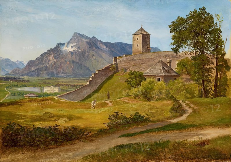 The Military Guard House and the Joseph Tower on the Salzburg Monchsberg, 1835. Creator: Friedrich Loos.