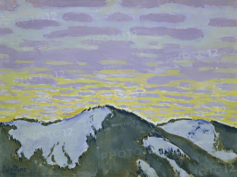 Snowy mountain peaks at dusk, 1913. Creator: Koloman Moser.