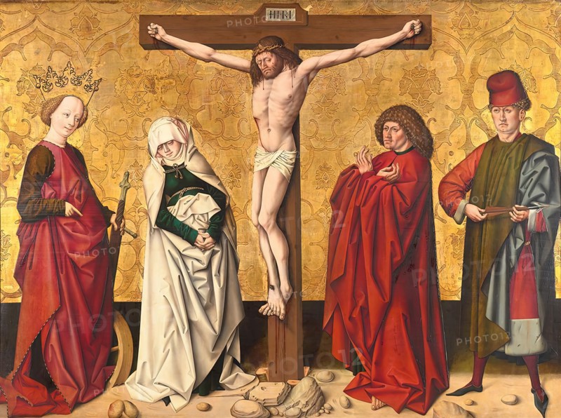 Christ on the cross with saints, 1475/80. Creator: Master of Großgmain.