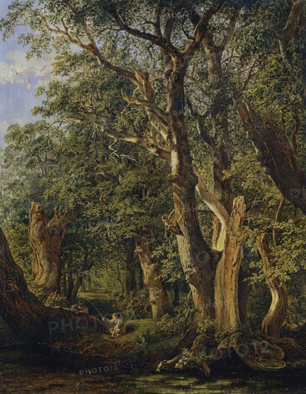 Game from the Prater with boys fishing, 1831. Creator: Matthias Rudolf Toma.