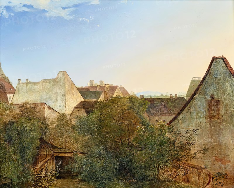 View over Viennese suburban houses (Beatrixgasse), 1839. Creator: Adalbert Stifter.