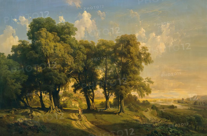 Unter den Linden (evening landscape), 1858. Creator: Anton Hansch.