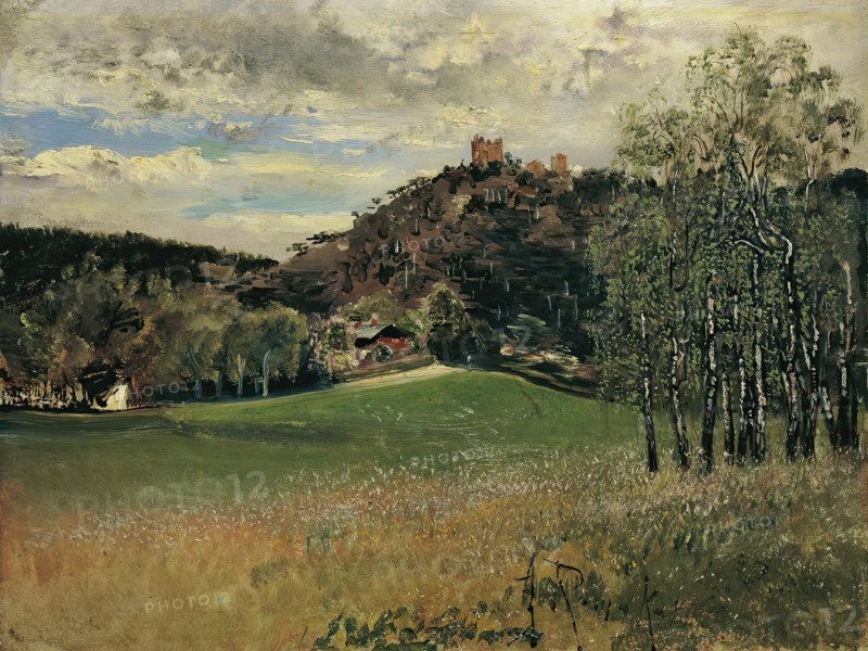 The dairy meadow in Vorderbrühl with the Mödling ruins, 1885. Creator: Anton Romako.