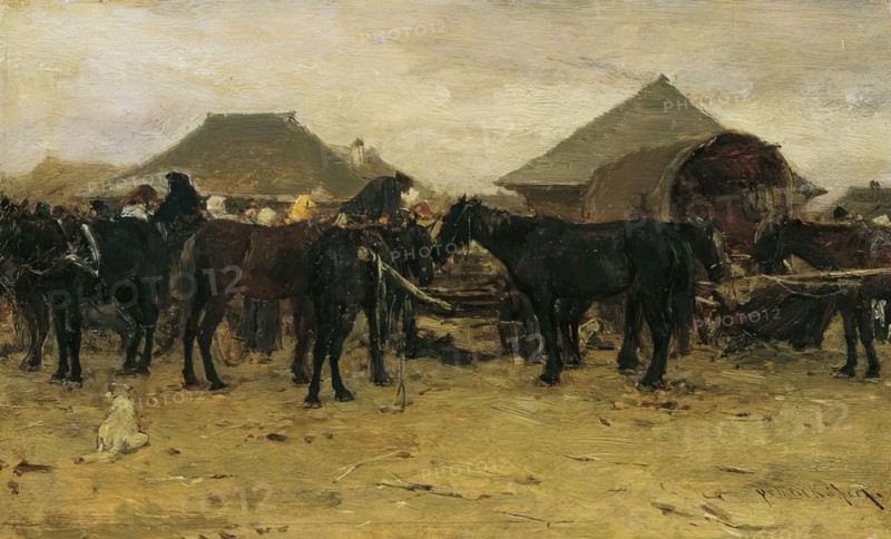Horse market in Szolnok I, 1870/1880. Creator: August von Pettenkofen.