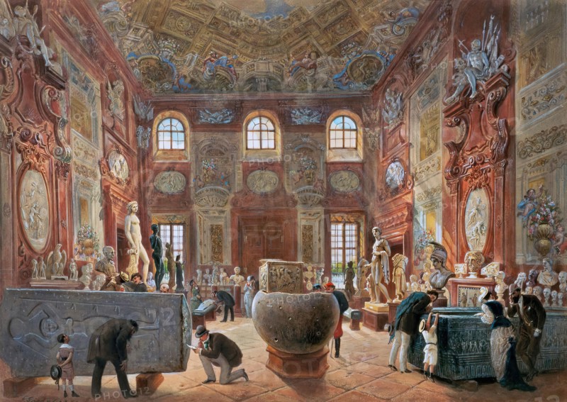 The large marble hall of the Lower Belvedere with the sculptures from the Antique Collection, 1876. Creator: Carl Goebel.