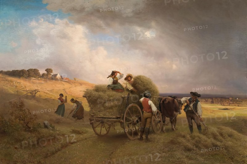 Hay driveway when a thunderstorm approaches, 1864. Creator: Carl Schlesinger.