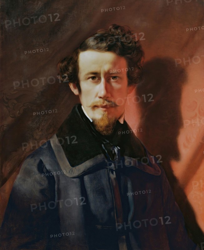 Self-portrait against a red background, 1843. Creator: Franz Eybl.