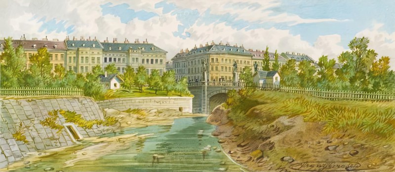 The Elisabeth Bridge over the Vienna River, undated. Creator: Franz Gerasch.