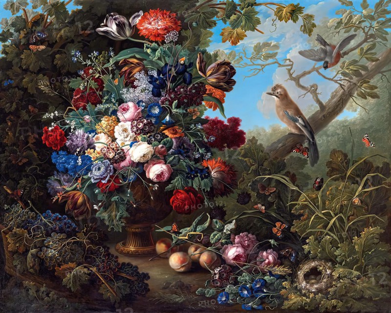 Large floral still life with birds, 1799. Creator: Johann Baptist Drechsler.