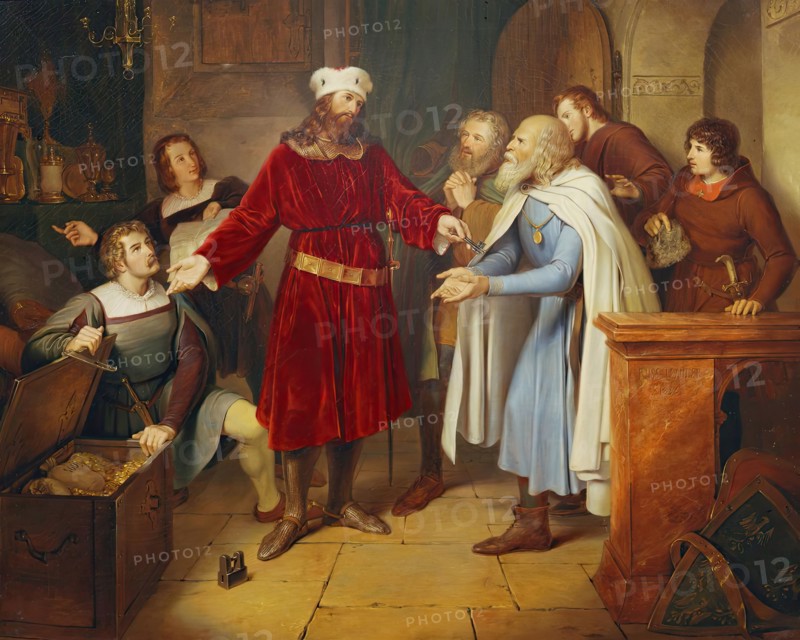 Leopold von Babenberg hands over his treasures to the citizens of Vienna, 1836. Creator: Leander Russ.