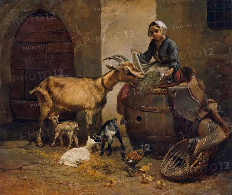 Girl with goat, 1849. Creator: Leopold Brunner the younger.