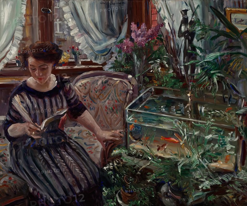 Lady at the goldfish tank, 1911. Creator: Lovis Corinth.