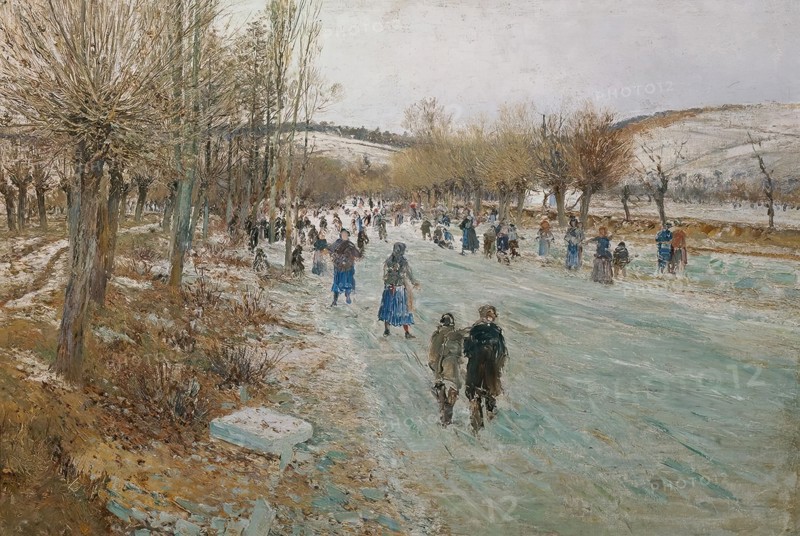 Ice skaters on the Thaya near Lundenburg, 1893. Creator: Theodor von Hormann.
