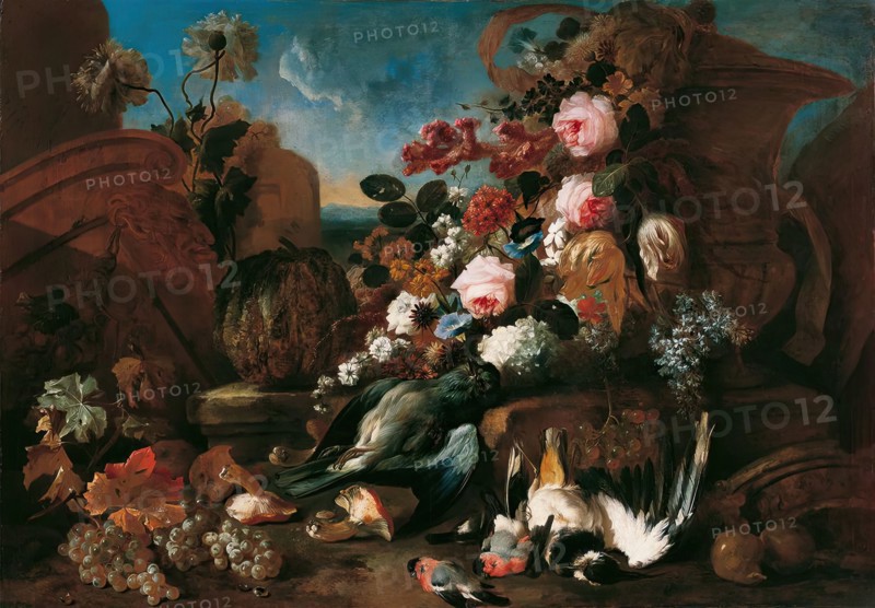 Still life with flowers, dead birds and pieces of ruins, 1712. Creator: Franz Werner von Tamm.