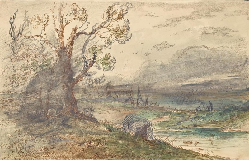 Landscape by the river, undated. (c1840s) Creator: Wilhelm Steinfeld.