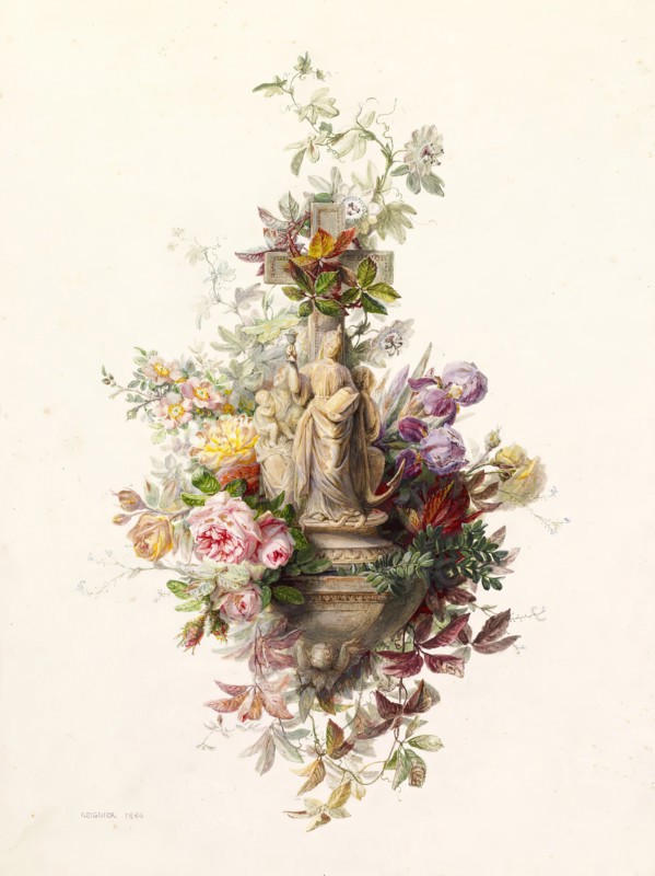 Holy Water Stoup with Figures of Faith, Hope and Charity, 1864. Creator: Jean Marie Reignier.