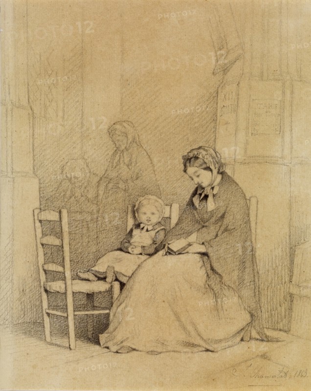 Mother and Child in Church, 1863. Creator: Jules Marc Chamerlat.