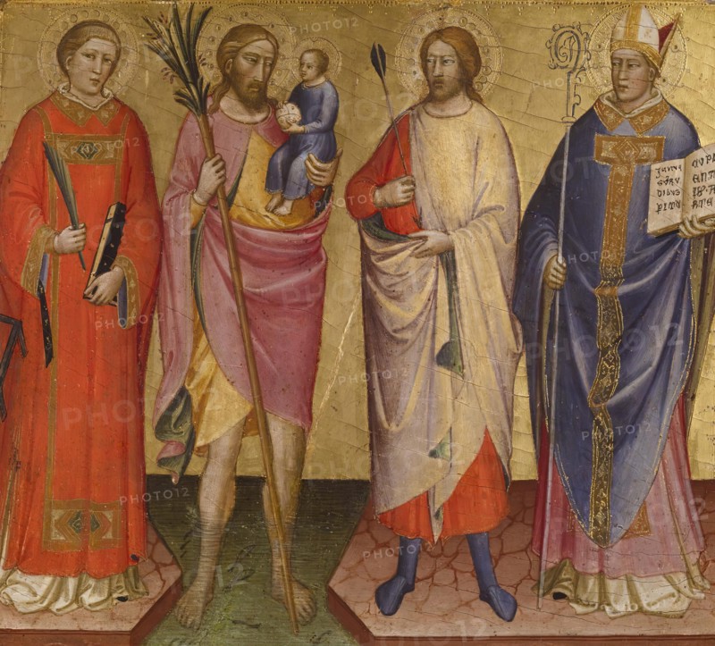 Saints Lawrence, Christopher, Sebastian, and a Bishop Saint, 1420-1430. Creator: Mariotto di Nardo.