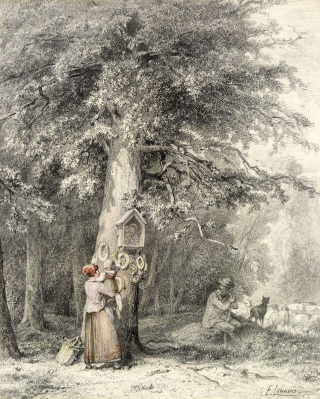 Woman and Child at a Shrine, 1865. Creator: Théophile-Victor-Émile Lemmens.