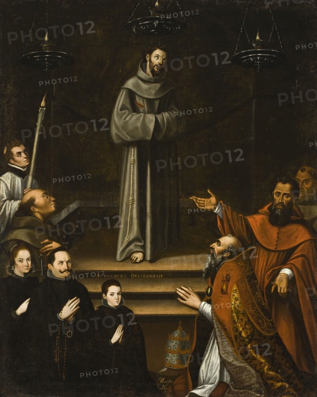 Saint Francis of Assisi Appearing before Pope Nicholas V, with Donors, 1628. Creator: Antonio Montufar.