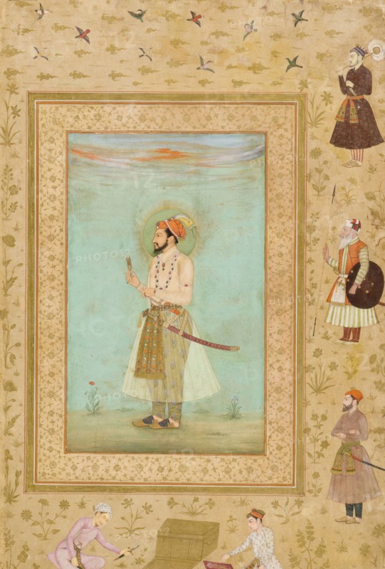 Emperor Shah Jahan (r. 1628-1658) (verso), Calligraphy (recto), Folio from the..., 1500-1544 (recto) Creator: Bichitr.