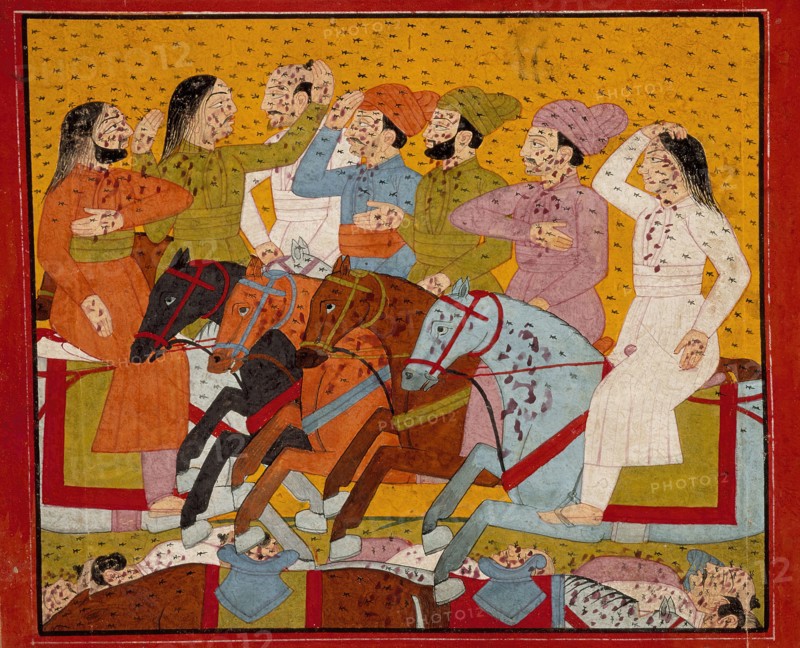 The Attack of Bees, Folio from a Madhumalati-varta series, 1799. Creator: Bhagvan Das.