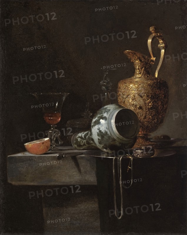 Still Life with a Porcelain Vase, Silver-gilt Ewer, and Glasses, between c1643 and c1644. Creator: Willem Kalf.