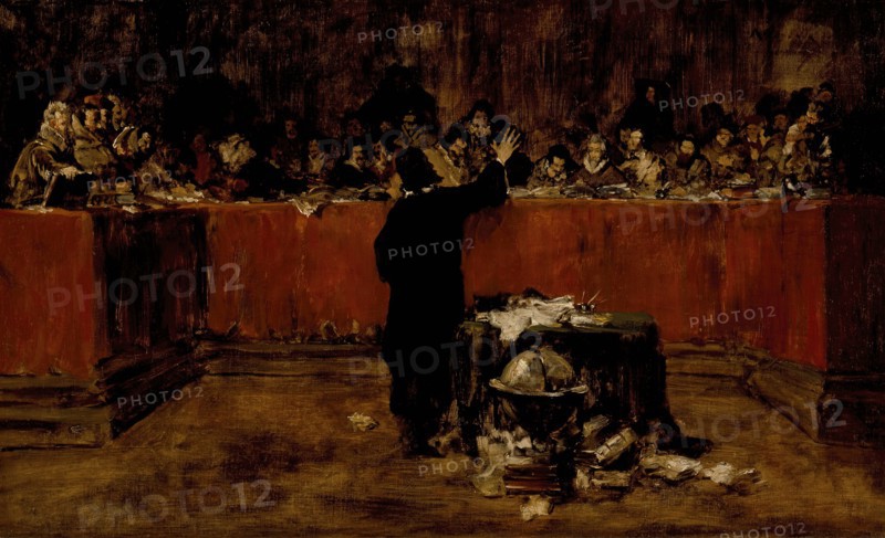 Christopher Columbus before the Spanish Council, c1876. Creator: William Merritt Chase.
