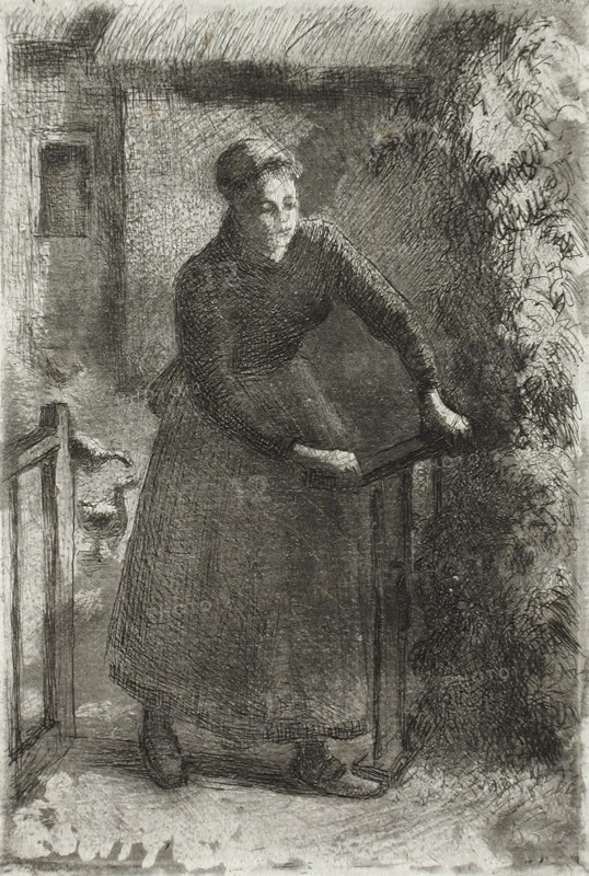 Femme à la barrière, 1889. Creator: Camille Pissarro.