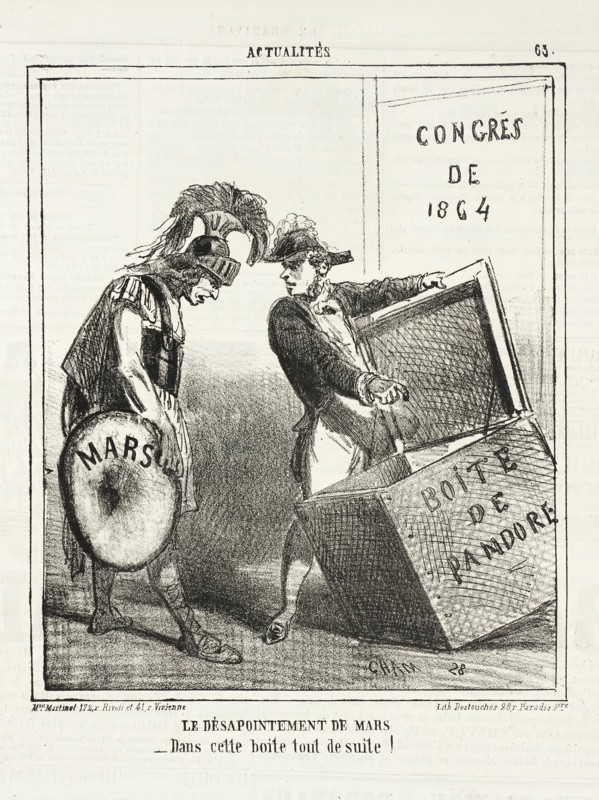 Le désapointement de Mars: Dans cette boite tout de suite!, 1864. Creator: Cham.