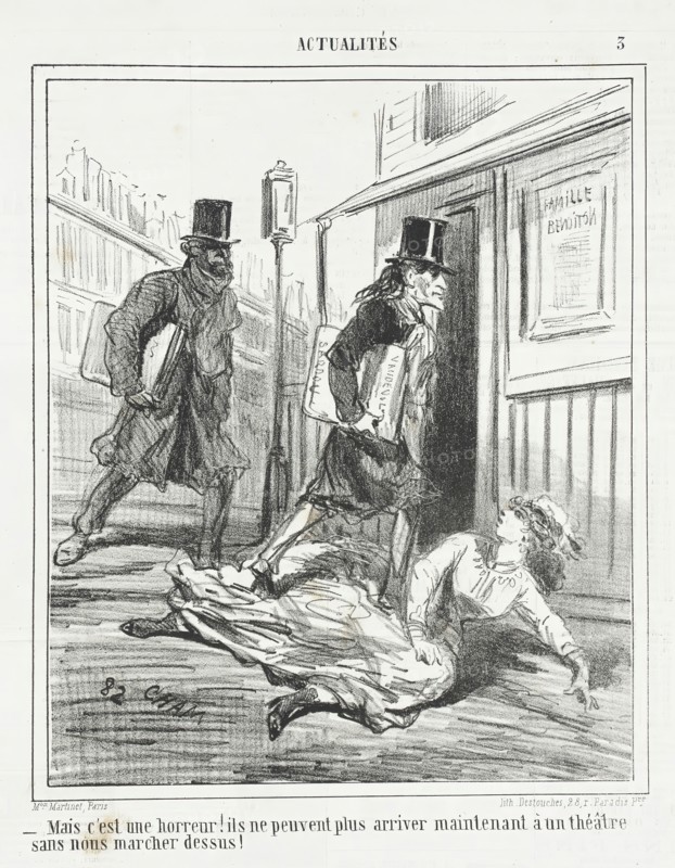 Mais c'est une horreur! Ils ne peuvent plus arriver maintenant à un théâtre sans nous..., 1866. Creator: Cham.