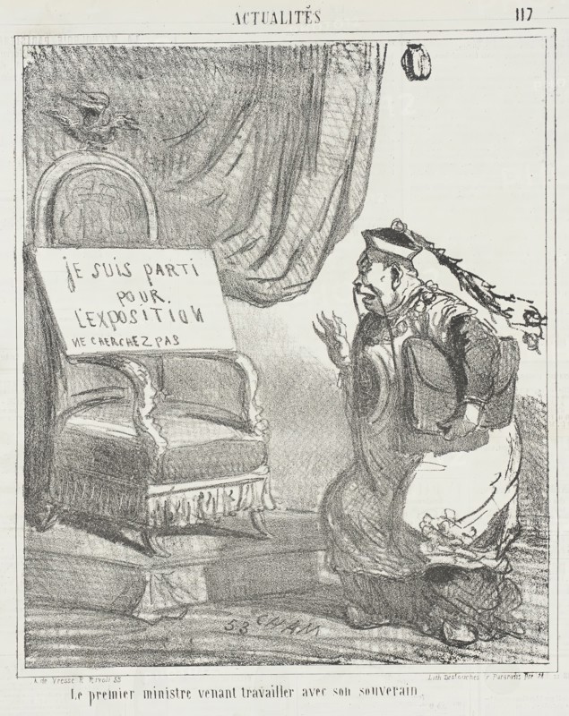 Le premier ministre venant travailler avec son souverain, 1867. Creator: Cham.