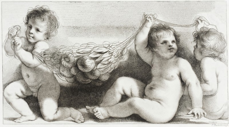 Three Putti with Garland, c1780. Creator: Francesco Bartolozzi.