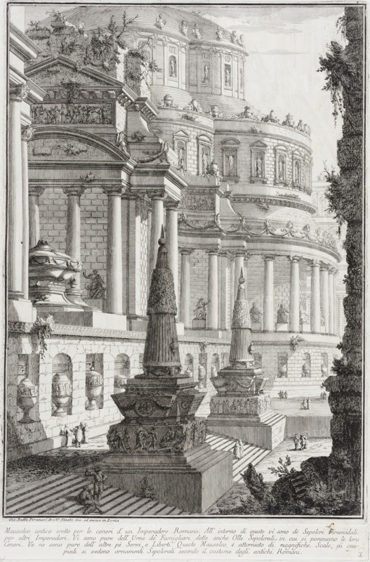 Ancient Tomb with Obelisks Surrounded by Sepulchral Urns, c1743. Creator: Giovanni Battista Piranesi.