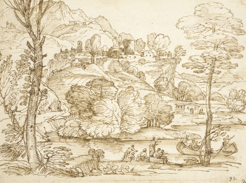 Landscape with River and Figures, between 1600 and 1699. Creator: Giovanni Francesco Grimaldi.