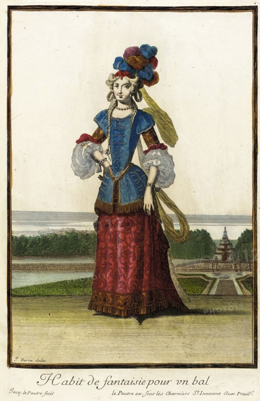 Recueil des modes de la cour de France, 'Habit de Fantaisie pour un Bal', Bound 1703-1704. Creators: Jean Berain, Jacques Le Pautre, Jean Lepautre.