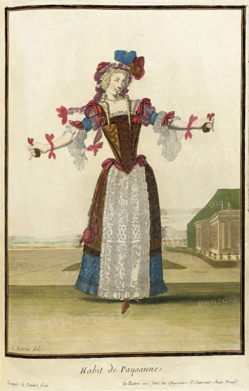 Recueil des modes de la cour de France, 'Habit de Paysanne', Bound 1703-1704. Creators: Jean Lepautre, Jean Berain, Jacques Le Pautre.
