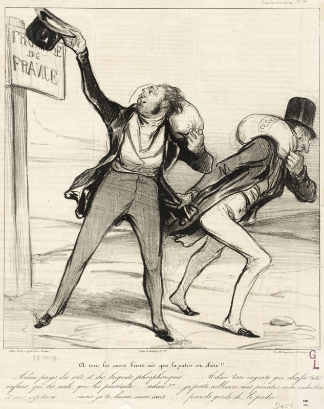 À tous les coeurs bien nés que la patrie est chère!!... (Adieu pays des arts et des briquets...,1838 Creator: Honore Daumier.