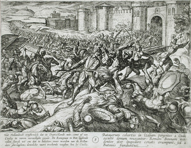 Dutch Soldiers Return from Germany to Aid Civilis Defeat the Romans, published 1612. Creator: Antonio Tempesta.