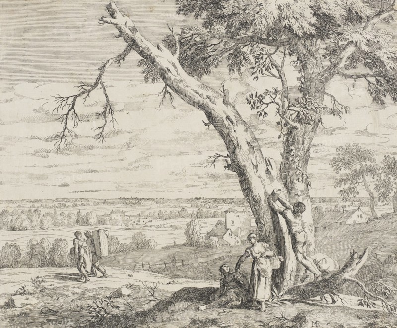 Landscape with Country Folk and Woodcutter, 1730. Creator: Marco Ricci.