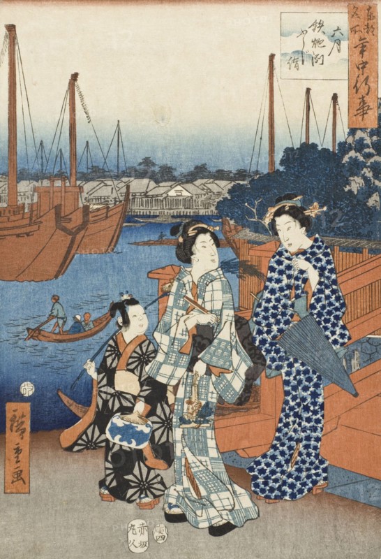 Sixth Month, Visit to Fuji, Teppozu, 1854. Creator: Ando Hiroshige.