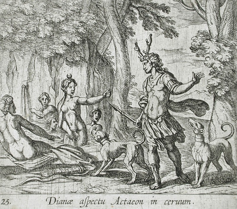 Actaeon Changed into a Stag, published 1606. Creators: Antonio Tempesta, Wilhelm Janson.