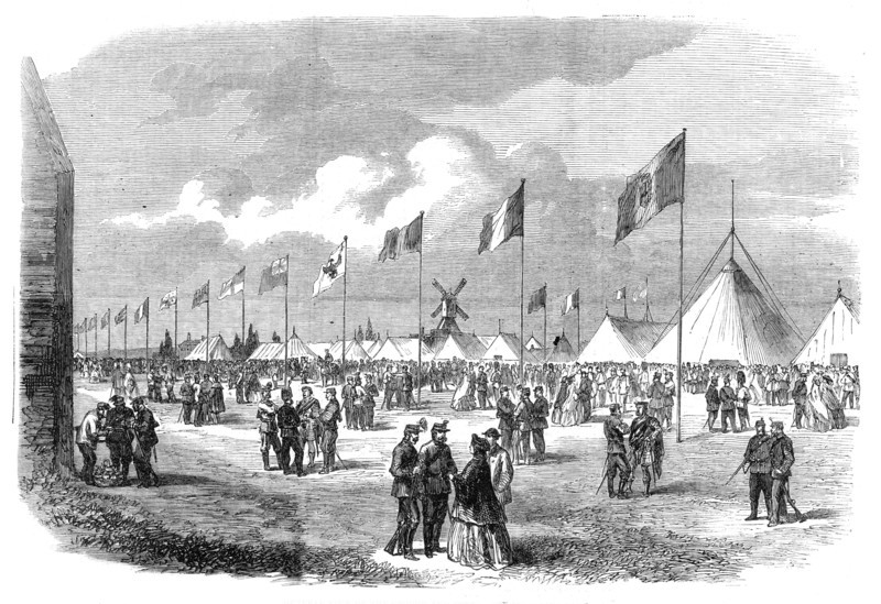 National Rifle Association meeting at Wimbledon: general view of the ground and tents, 1861. Creator: Unknown.